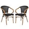 Merrick Lane Mael Set of Two Stacking Thonet Bistro Style Chair with Arms, Textilene Seat, and Bamboo Finished Metal Frame for Indoor/Outdoor Use